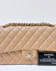 CHNL Caviar Quilted Medium Double Flap Beige