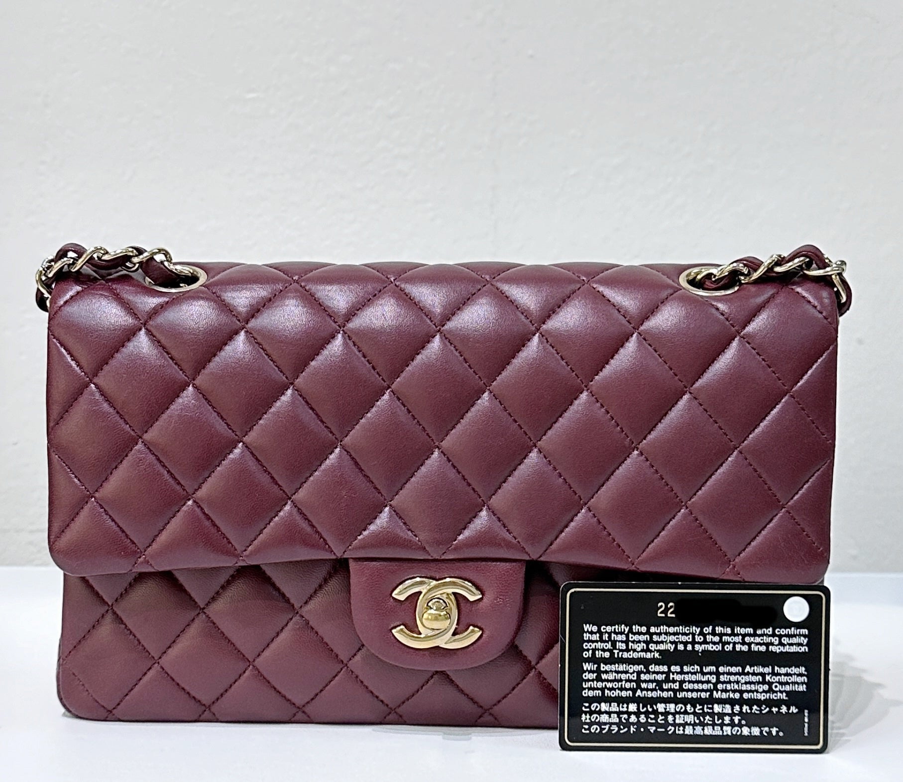 CHNL Lambskin Quilted Medium Double Flap Burgundy