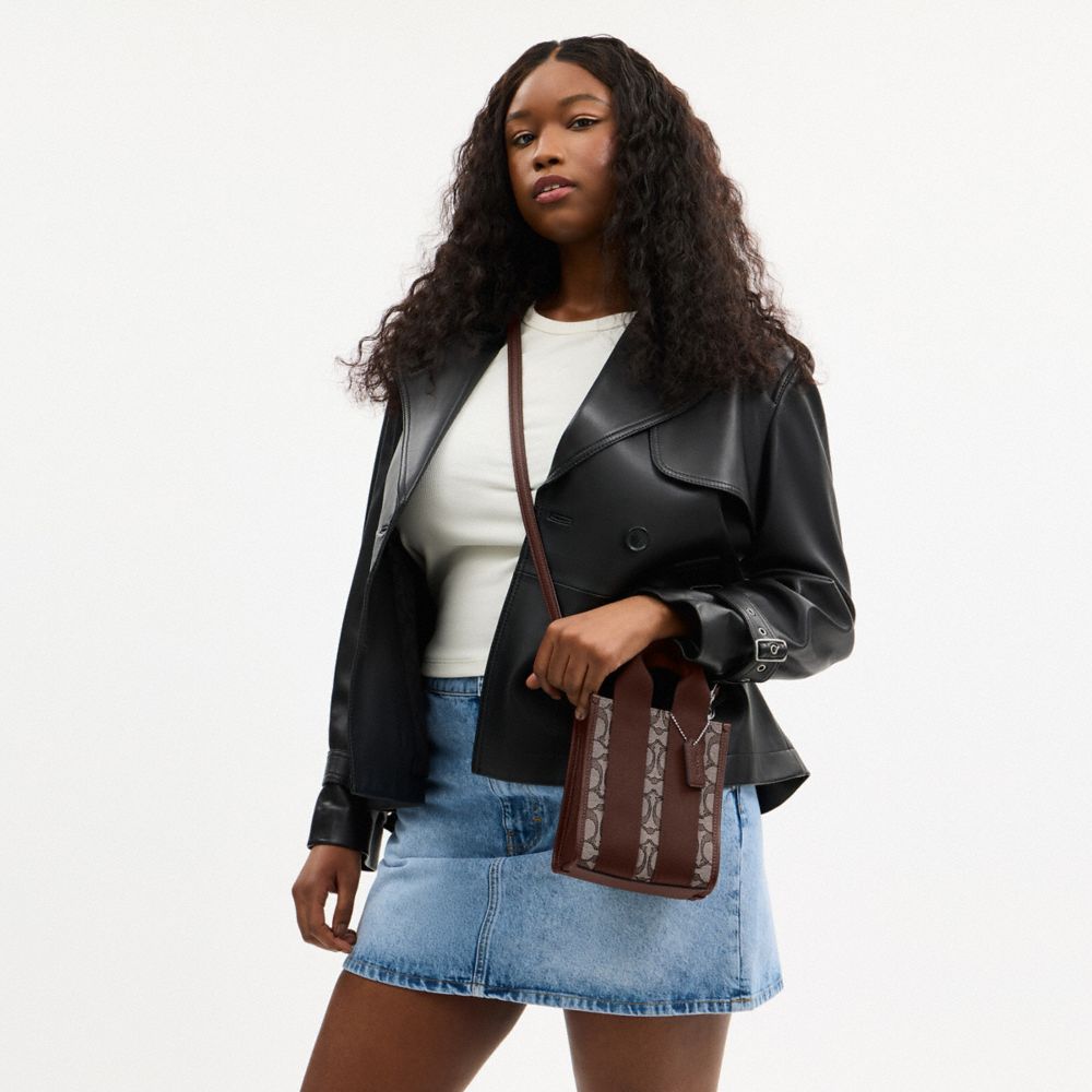 Smith Mini Tote Bag In Signature Jacquard (Silver/Oak/Maple)