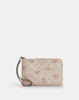 Corner Zip Wristlet In Signature Canvas With Floral Print (Gold/Sand Multi)