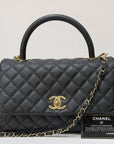 CHNL Medium Caviar Quilted Coco Handle Flap Black GHW 30 holo card