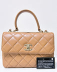 CHNL Lambskin Quilted Small Trendy CC Flap Dual Handle Bag Camel 19K