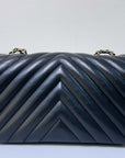 CHNL Calfskin Chevron Quilted Mini Statement Flap Black