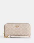 Long Zip Around Wallet In Signature Canvas (Gold/Sand/Chalk)