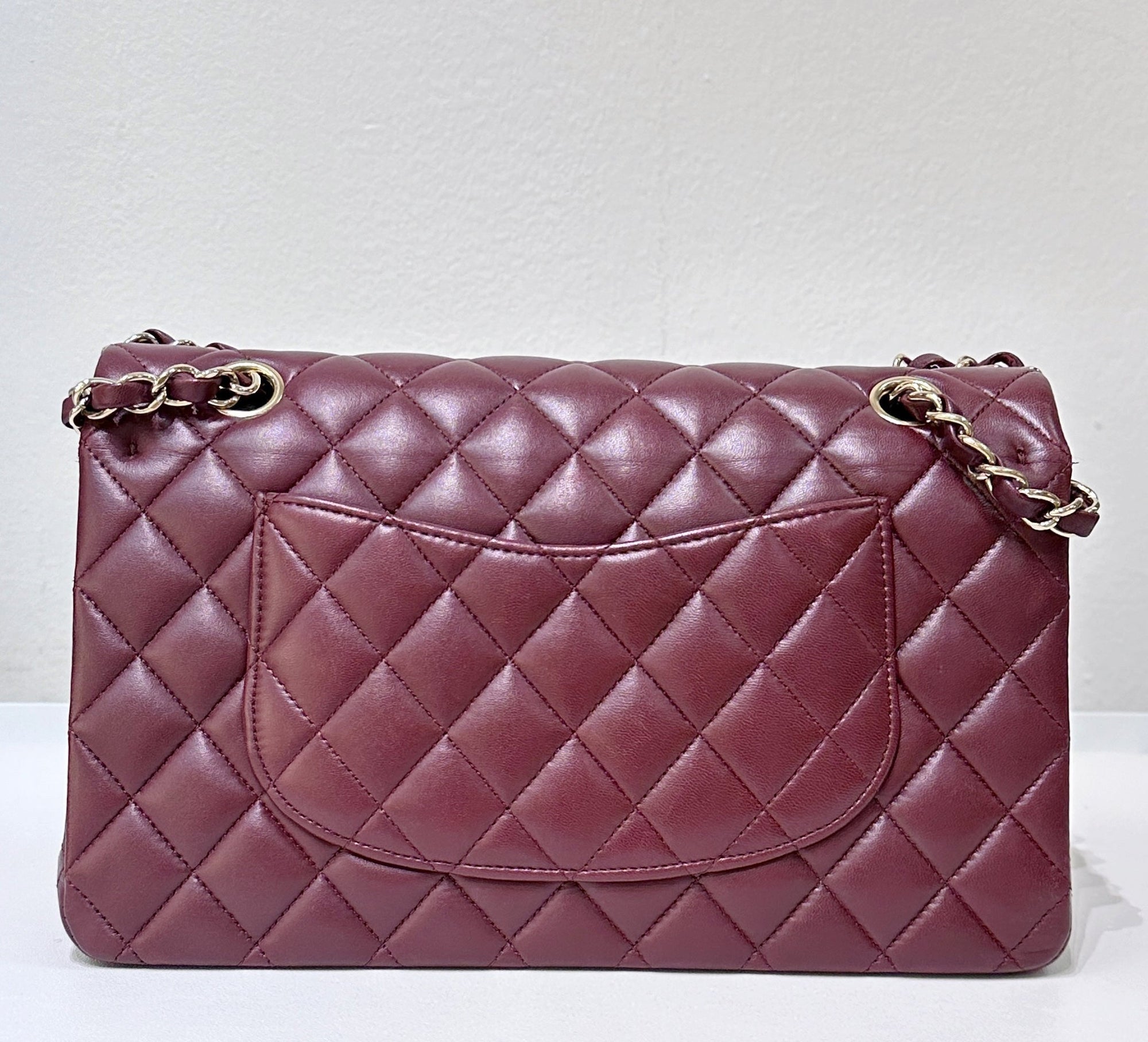 CHNL Lambskin Quilted Medium Double Flap Burgundy