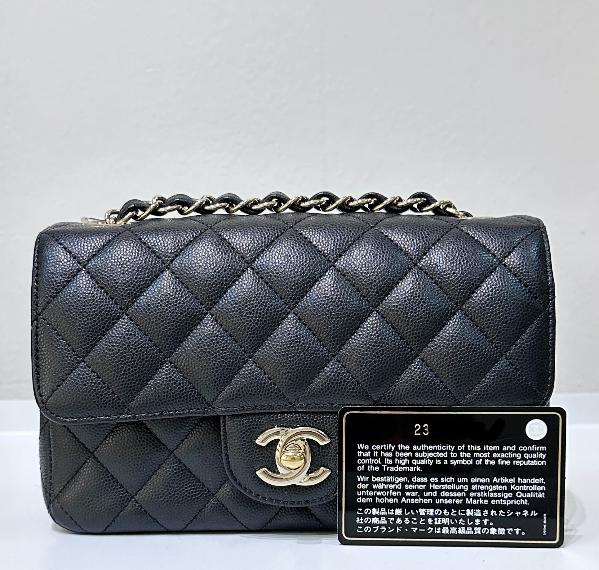 CHNL Mini Rectangular Classic Flap Black Bag GHW 17B