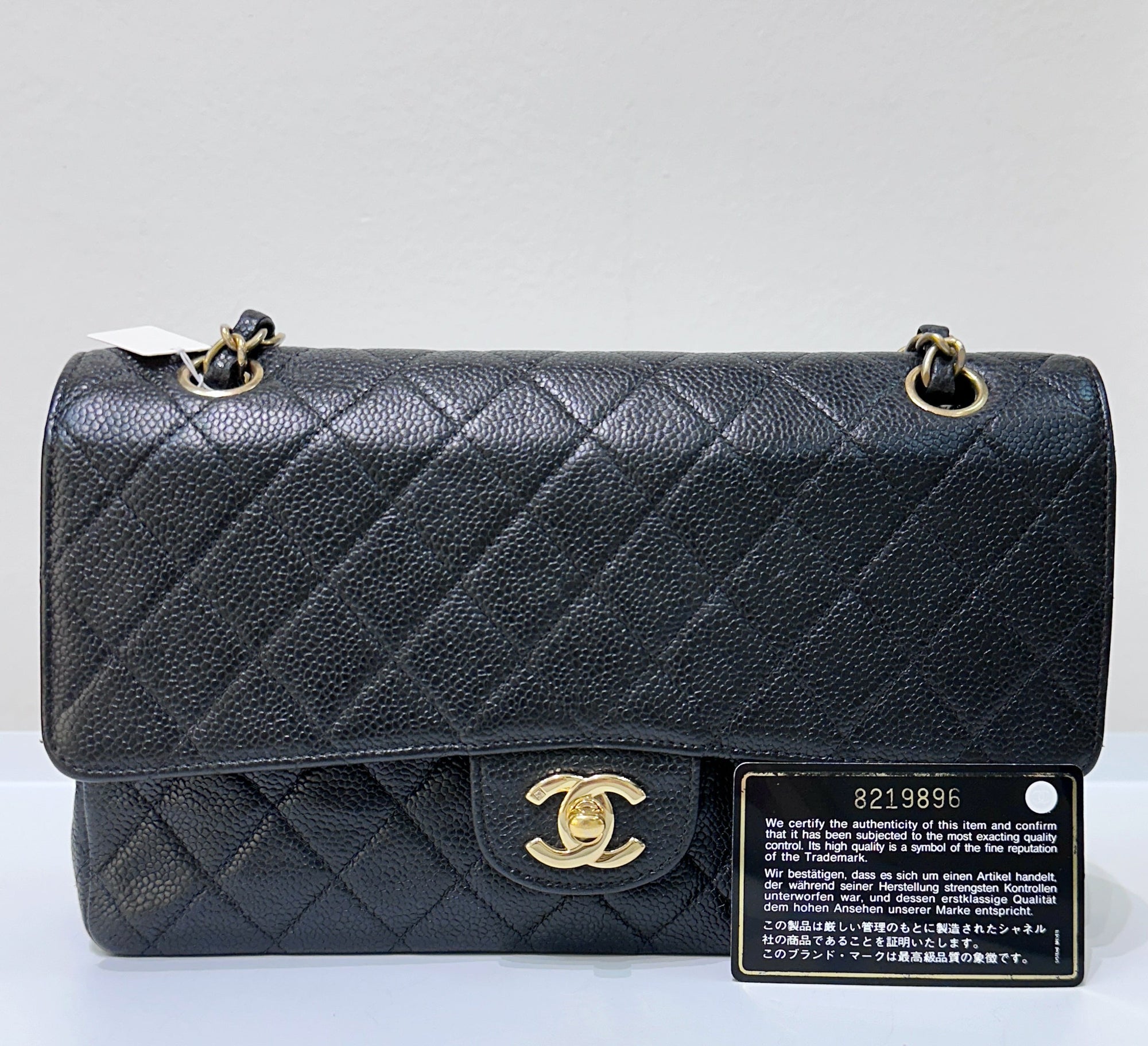 CHNL Classic Double Flap Medium Shoulder Bag Black Caviar 24k