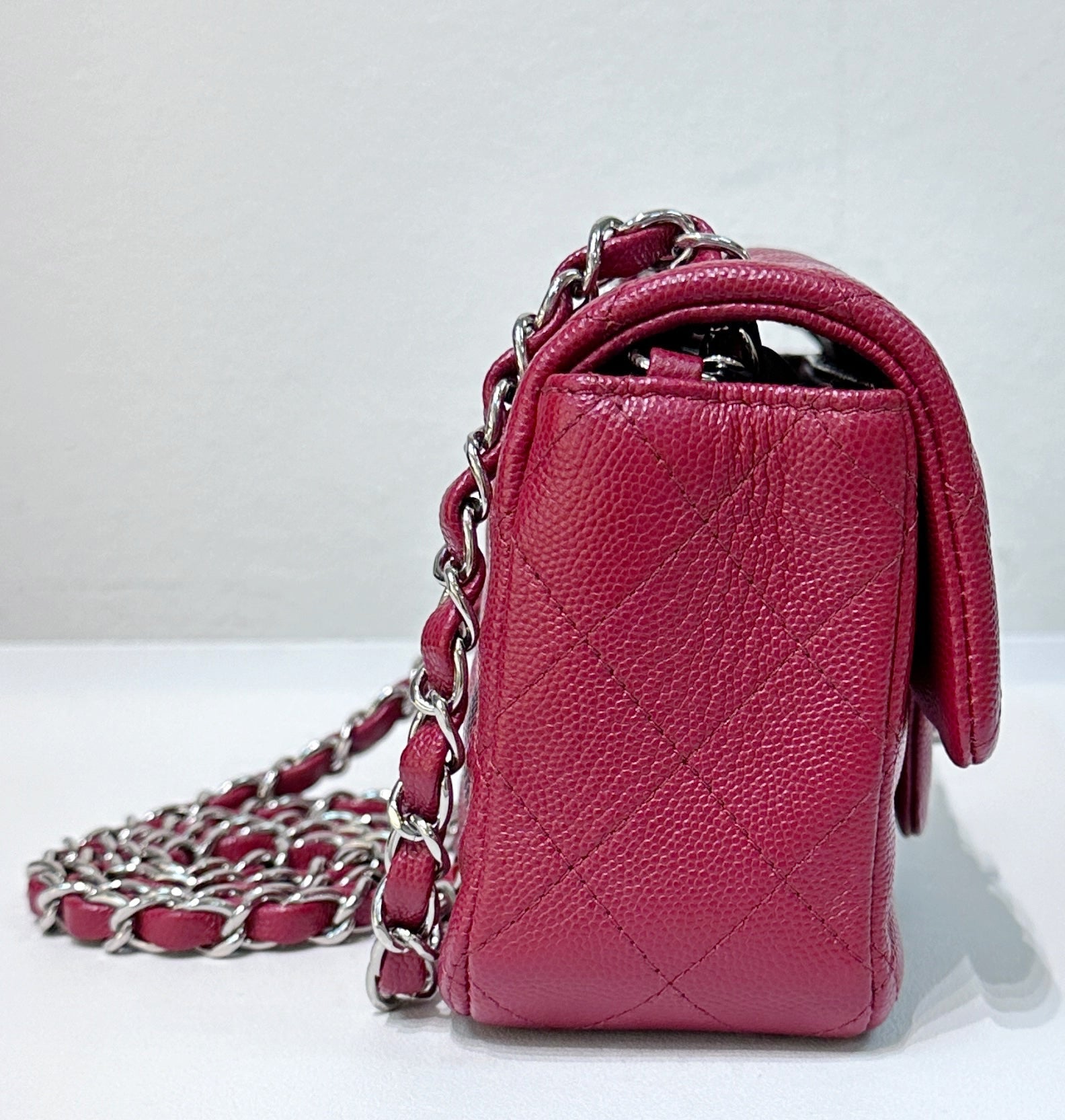 CHNL Mini Rectangular Caviar Quilted Flap Red 17B SHW