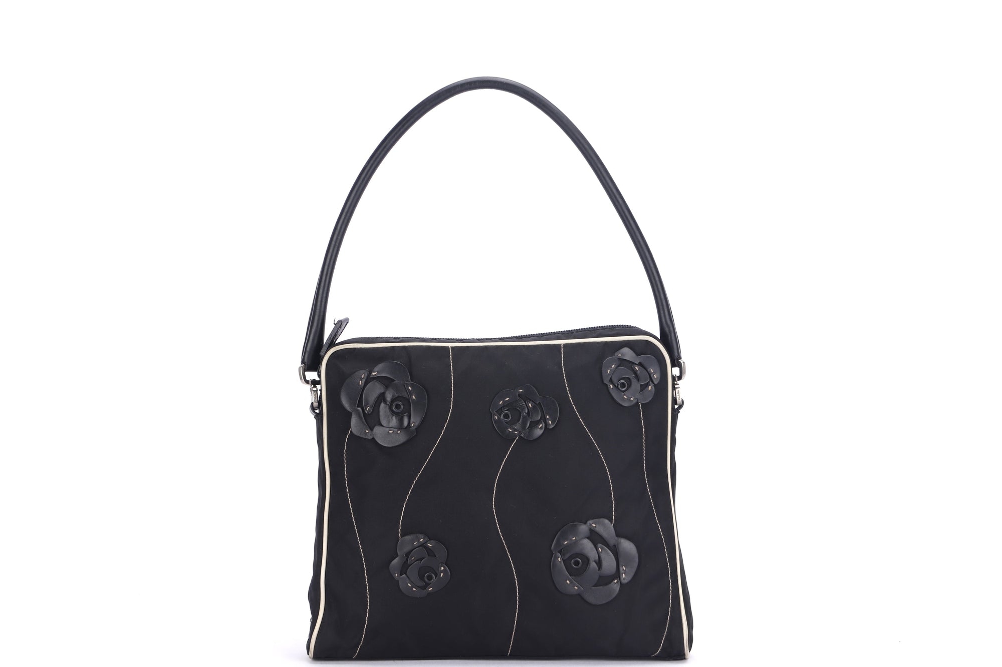 PRD BR TESSUTO FLORAL HANDBAG NERO BLACK FABRIC, WITH CARD &amp; DUST COVER