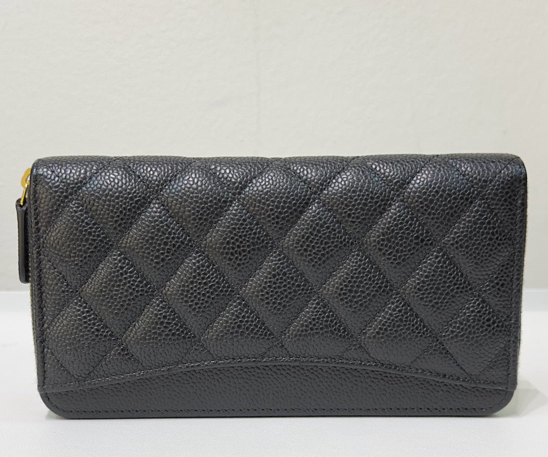 CHNL Caviar Long Zip Wallet Black GHW