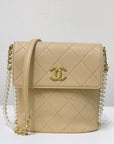 CHNL Small About Calfskin Quilted Pearls Flap Hobo GHW