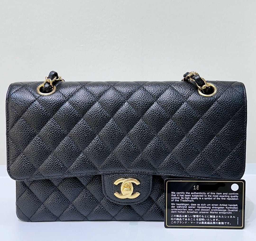 CHNL Medium Classic Flip Caviar Bag Black GHW
