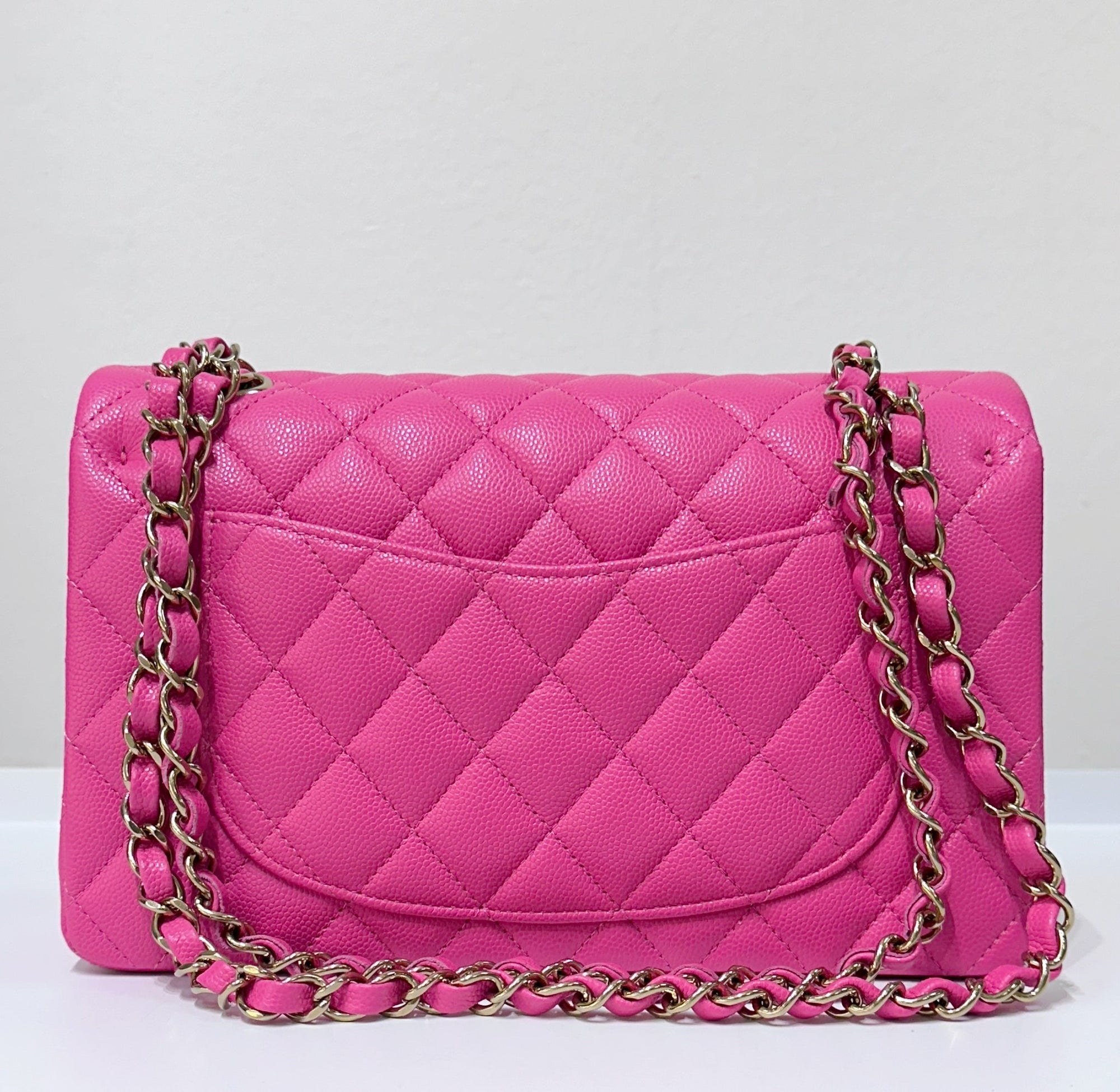 CHNL Classic Quilted Small Double Flap 22K Hot Pink