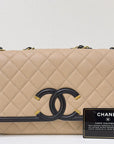 CHNL Medium Caviar Quilted CC Filigree Flap Beige Black