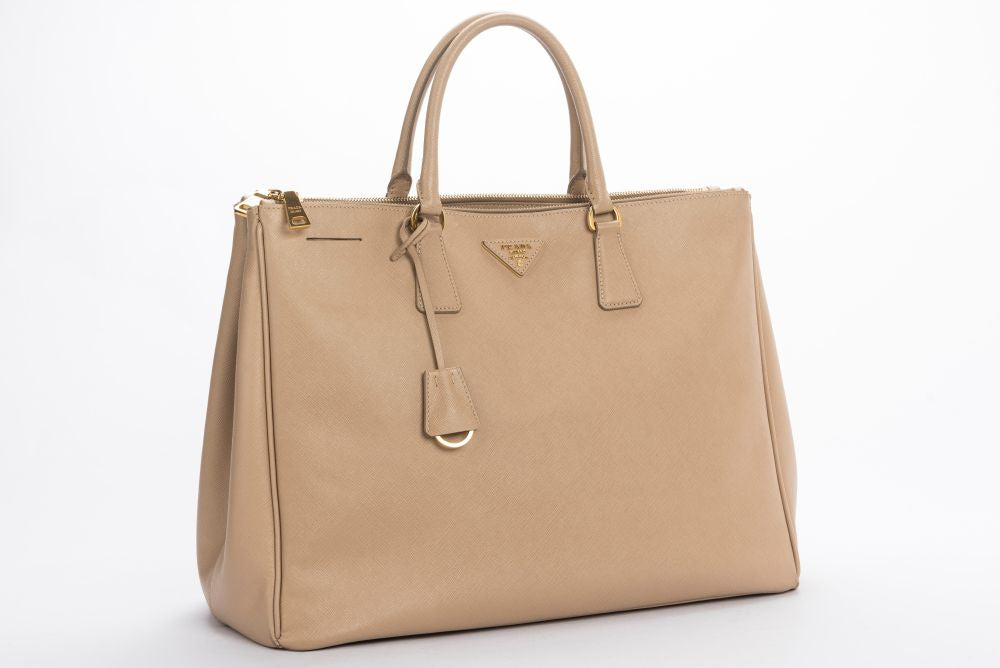 PRD BN Saffiano Lux Hand Bag, Sabbia Light Cafe Color, with Dust Cover