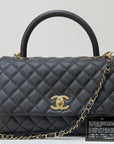 CHNL Medium Caviar Quilted Coco Handle Flap Black GHW 30 holo card