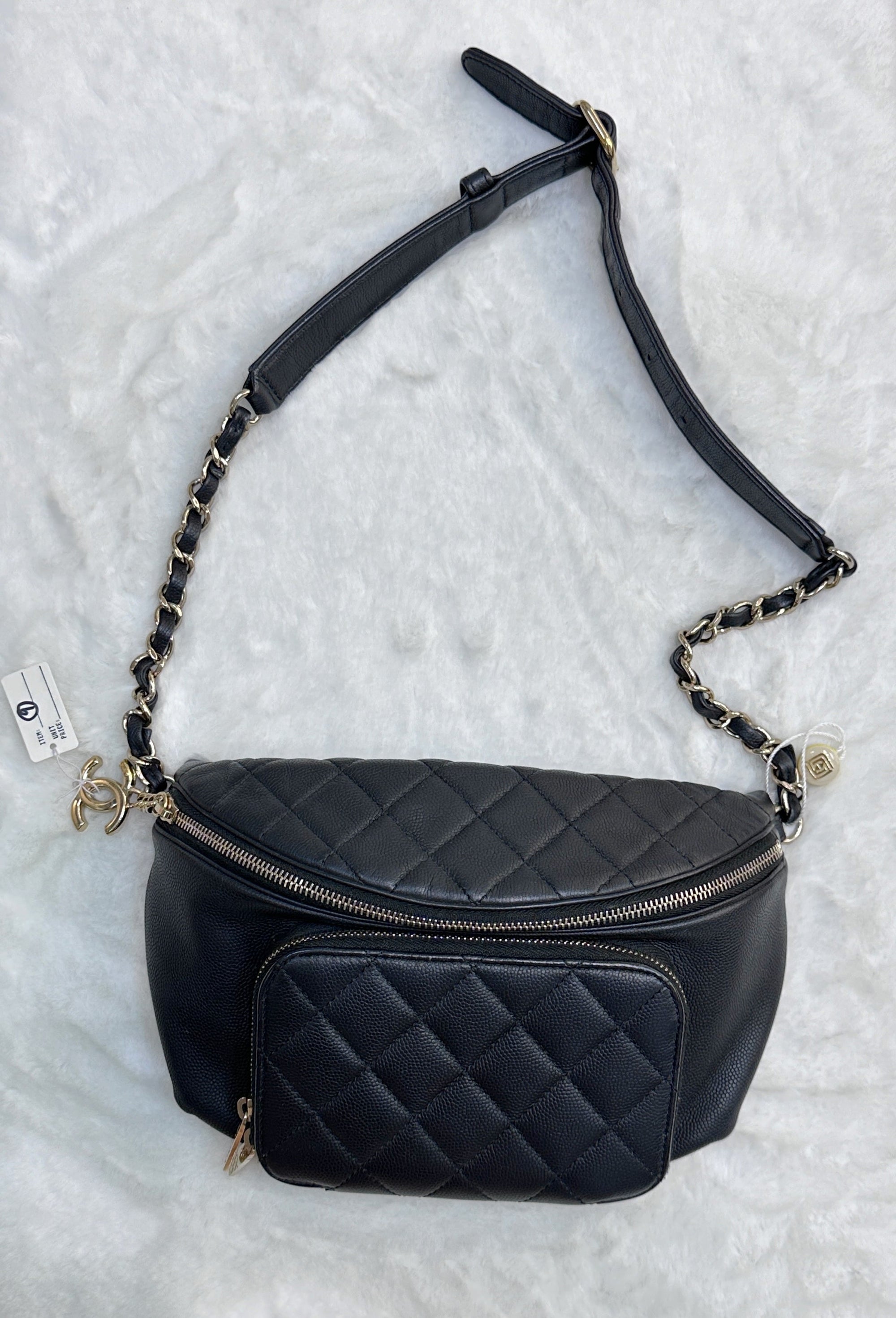 CHNL Black Quilted Caviar Leather Business Affinity Waist Belt Bag