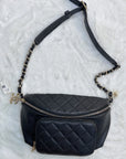 CHNL Black Quilted Caviar Leather Business Affinity Waist Belt Bag