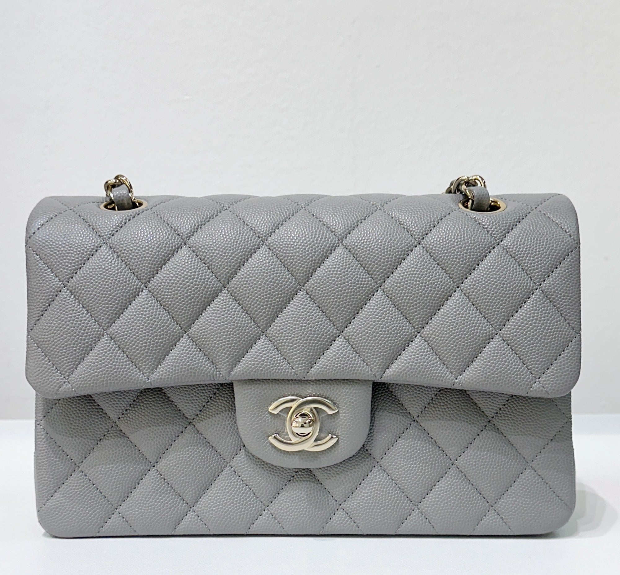 CHNL Small Caviar Quilted Double Flap Grey 21B Unused Condition