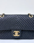 CHNL Black Chevron Leather Small Classic Flap Bag