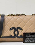 CHNL Small Caviar Quilted CC Filigree Flap Beige Black GHW