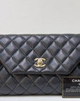 CHNL Lambskin Quilted Fold Up Again Clutch Black