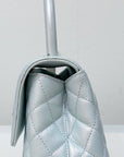 CHNL Iridescent Caviar Quilted Mini Coco Handle Flap Light Blue
