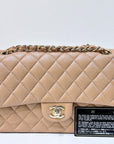 CHNL Caviar Quilted Medium Double Flap Beige