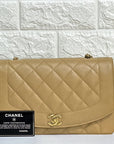 CHNL Medium Vintage Diana Flap Bag Beige Caviar Gold Hardware