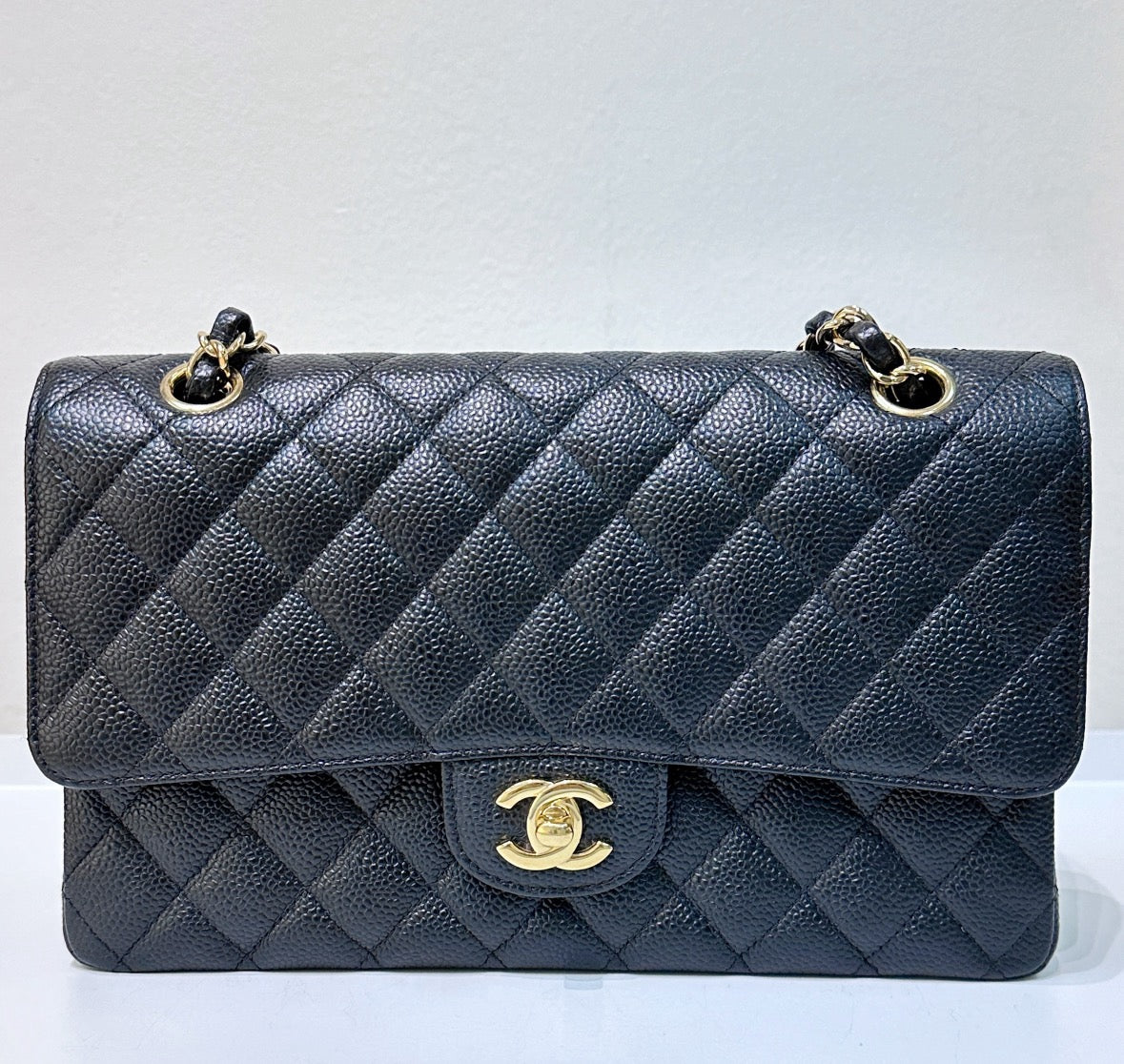 CHNL Medium Classic Flip Caviar Bag Black GHW