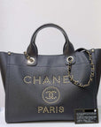 CHNL Small Deauville Caviar Tote Studded Black