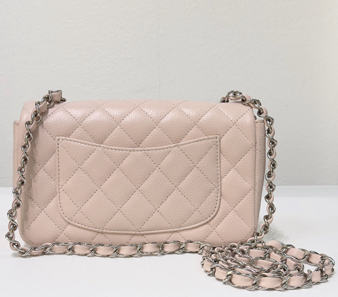 CHNL Mini Rectangular Classic Quilted Caviar Sakura Pink SHW 14C