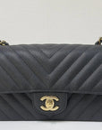 CHNL Mini Chevron Caviar Flap Bag Black GHW