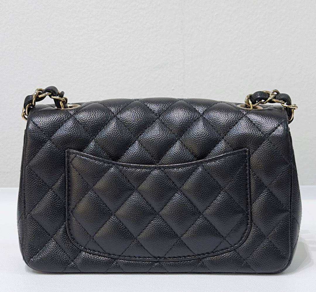 CHNL Mini Rectangular Classic Flap Black Bag 17B GHW