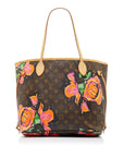 Brown LV Monogram Roses Neverfull MM Tote Bag