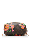 Brown LV Monogram Roses Neverfull MM Tote Bag