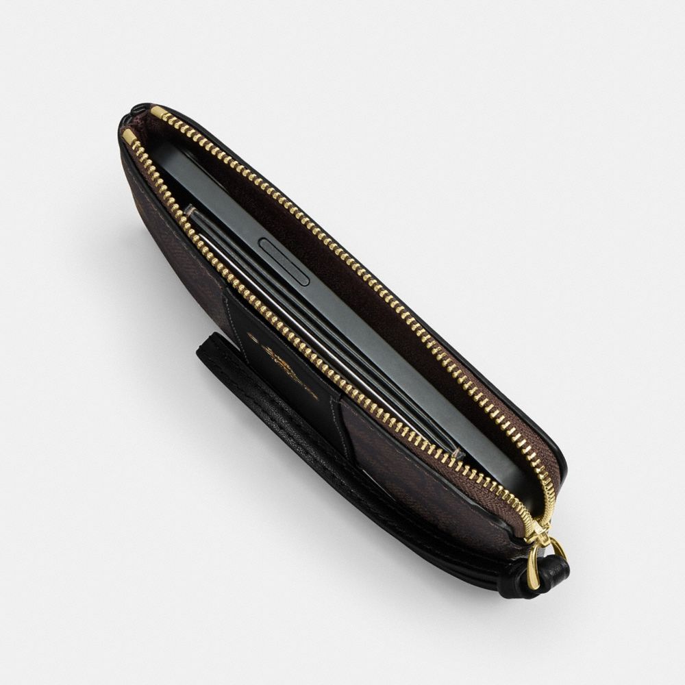 Corner Zip Wristlet In Signature Canvas With Floral Print (Gold/Sand Multi)