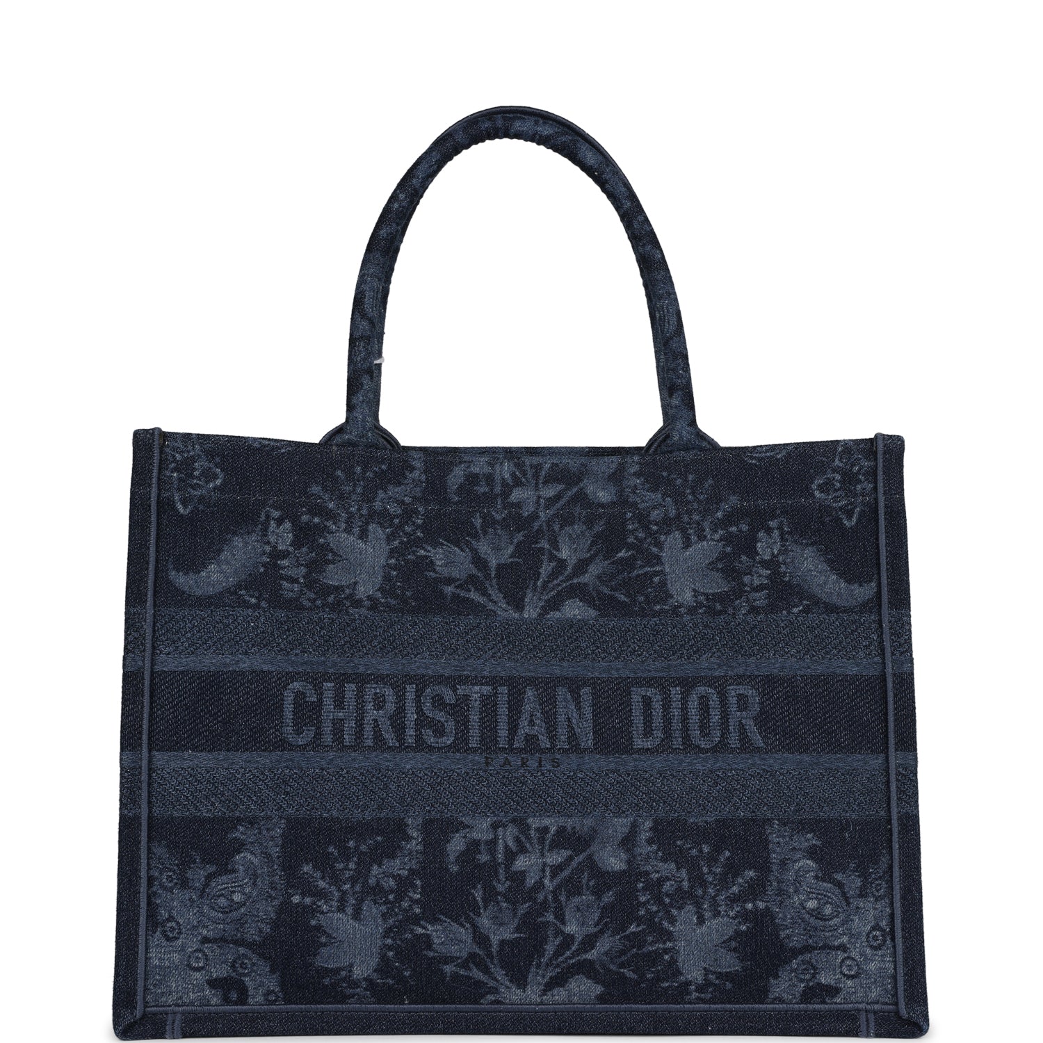 Christian DOR Blue Flower Embroidered Denim Small Book Tote
