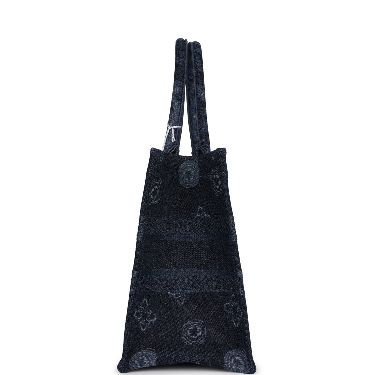 Christian DOR Blue Flower Embroidered Denim Small Book Tote