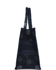Christian DOR Blue Flower Embroidered Denim Small Book Tote