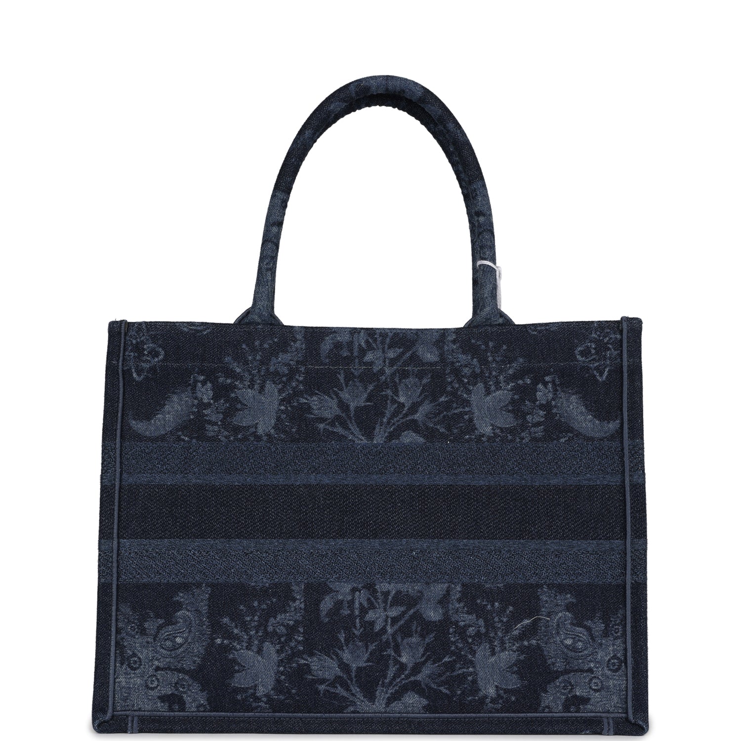 Christian DOR Blue Flower Embroidered Denim Small Book Tote