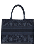 Christian DOR Blue Flower Embroidered Denim Small Book Tote