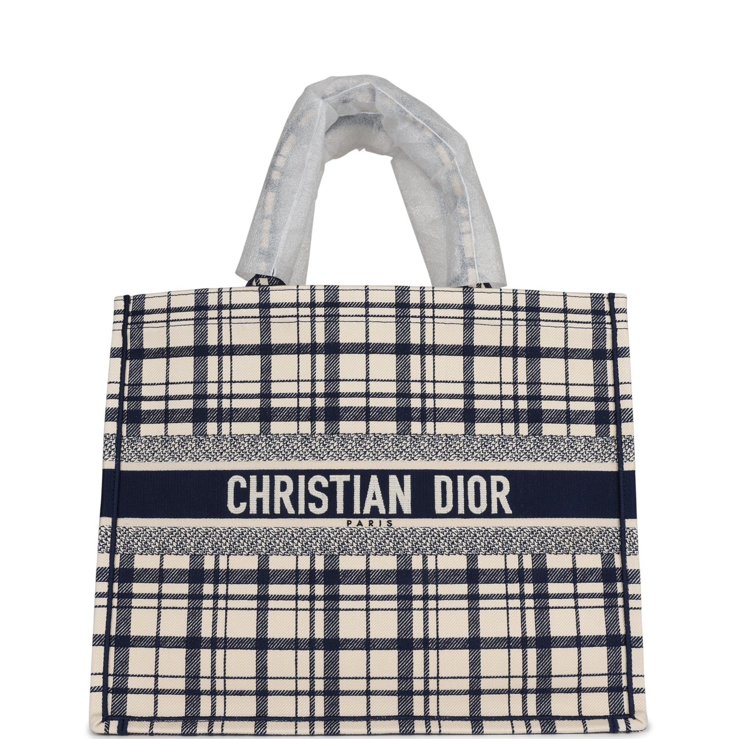 Christian DOR Blue and White Canvas Check'n' Large Book Tote