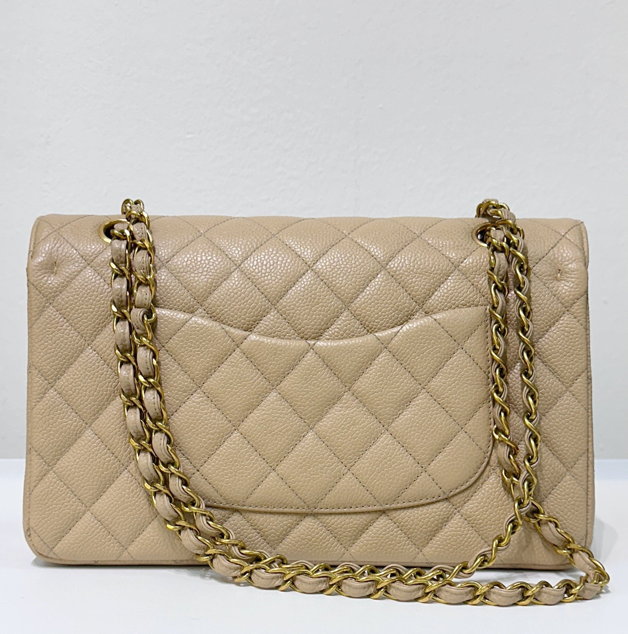 CHNL Medium Vintage Timeless Classic Leather Caviar Beige