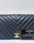 CHNL Calfskin Chevron Quilted Mini Statement Flap Black