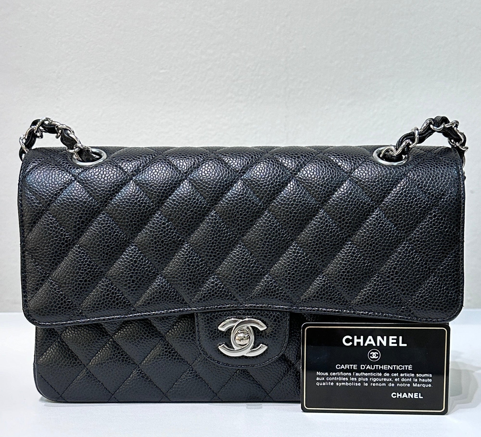 CHNL Medium Classic Flap Bag Caviar Black SHW
