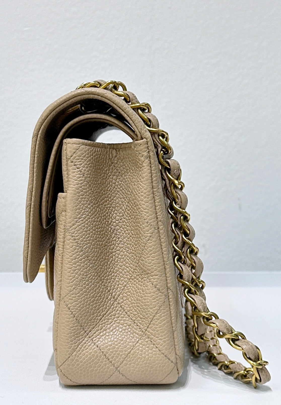 CHNL Medium Vintage Timeless Classic Leather Caviar Beige