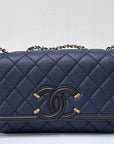 CHNL Caviar Quilted Small CC Filigree Flap Navy Black