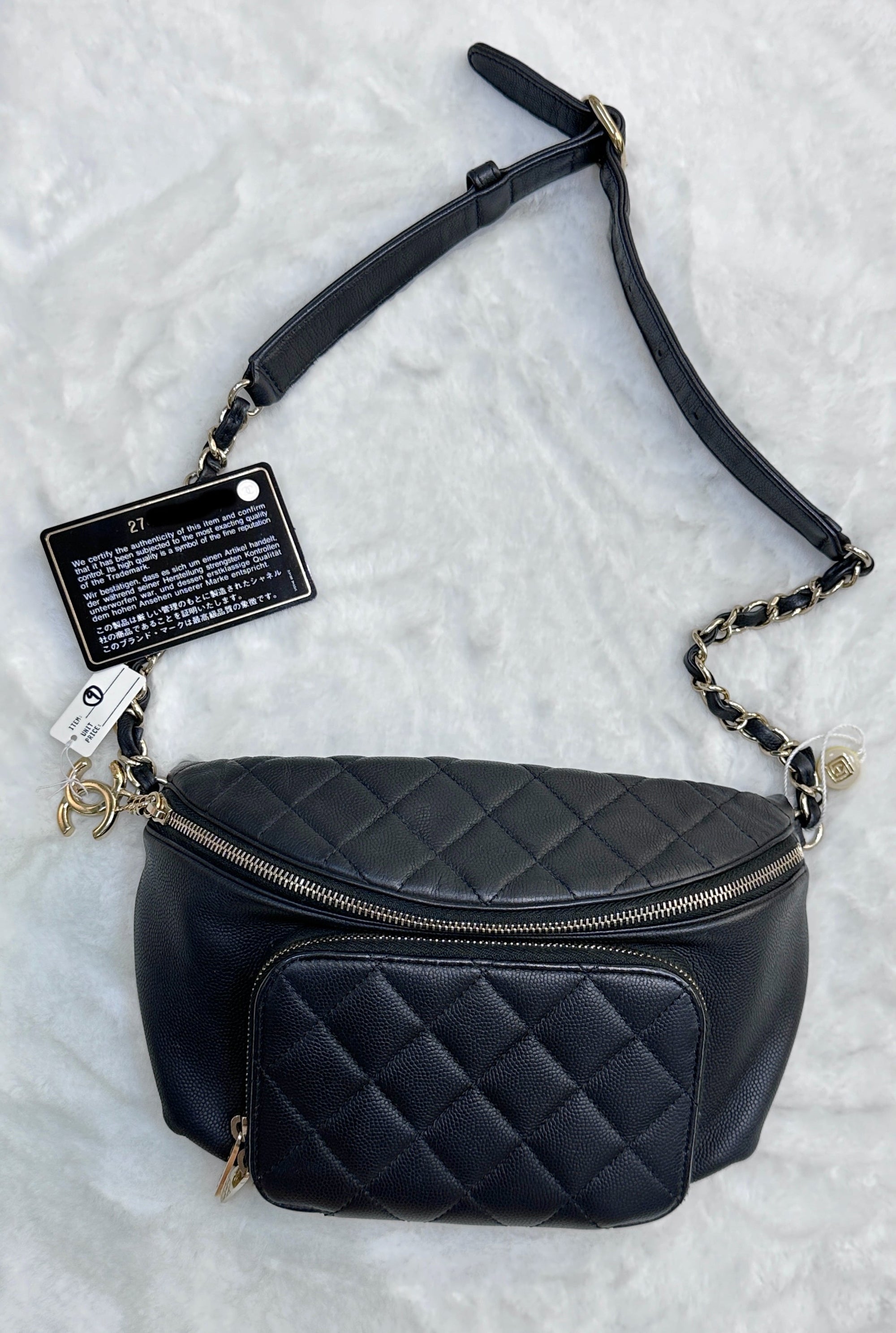 CHNL Black Quilted Caviar Leather Business Affinity Waist Belt Bag