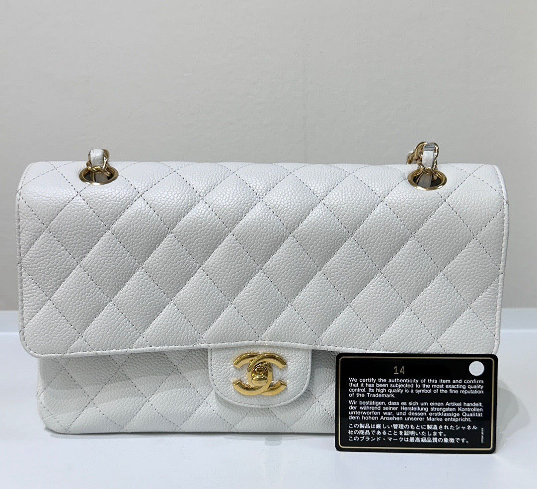CHNL White Caviar Medium Classic 2.55 Double Flap Bag